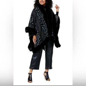 Kathy Ireland Deep Red Faux Animal Print Faux Fur Wrap